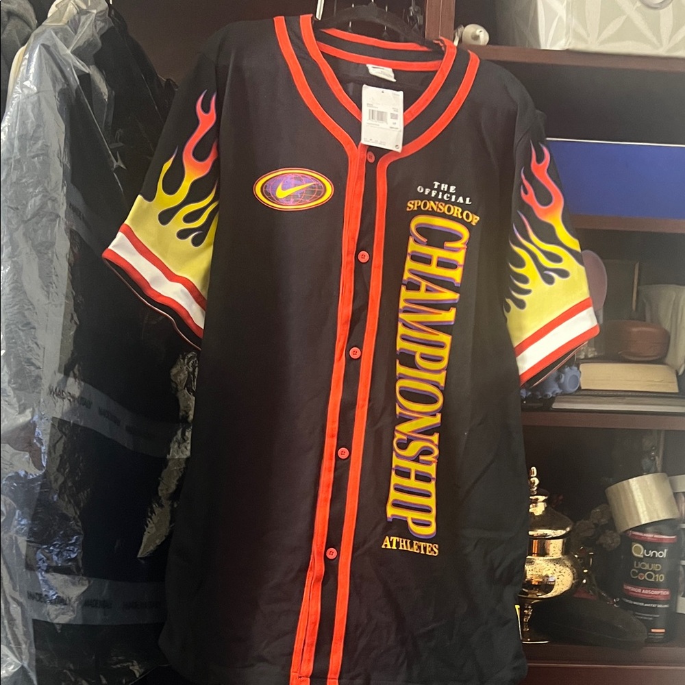Nike Black Jersey with Red and Yellow Flame Accents